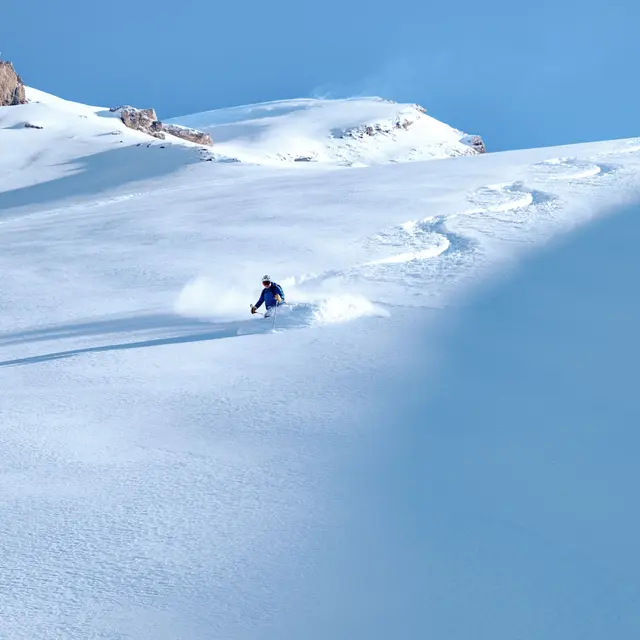 Powder skiing in a nearby alpine ski area